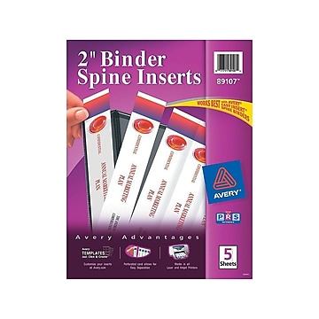 Avery Binder Spine Inserts, 2" Spine Width, White, 4 Inserts/Sheet, 5 Sheets/Pack (89107)