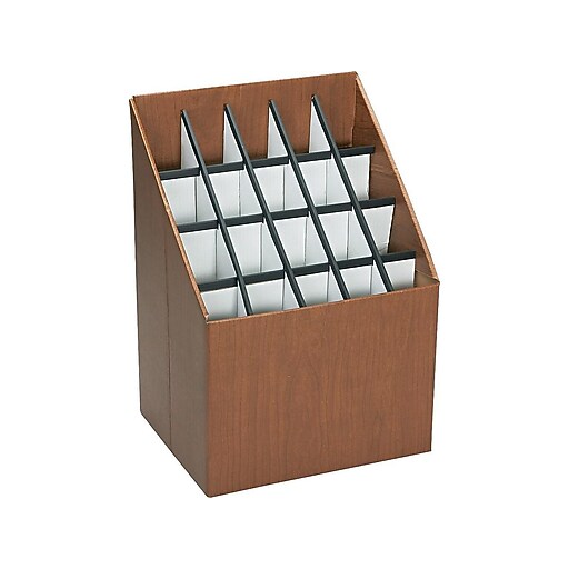 Safco Upright 20Slot Mobile Roll File, 22"H x 15"W x 12"D, Walnut Wood