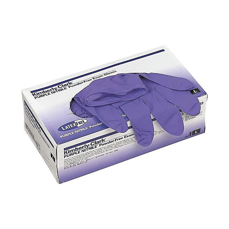 Kimberly-Clark Powder Free Nitrile Exam Gloves, Large, Purple, 100/Box (55083) image 1