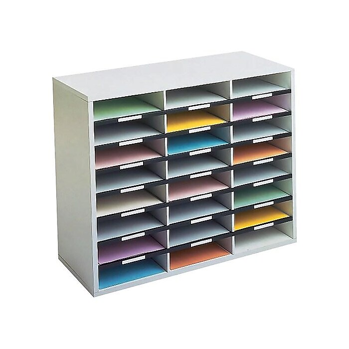 24-Slot Paper Mail Organizer - Freestanding Literature Sorter For Home Office, Classroom, Mailroom - White PVC