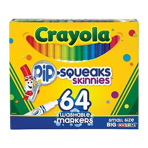 Crayola Pip-Squeaks Skinnies Washable Markers, Assorted Colors, 64/Box  (58-8764)