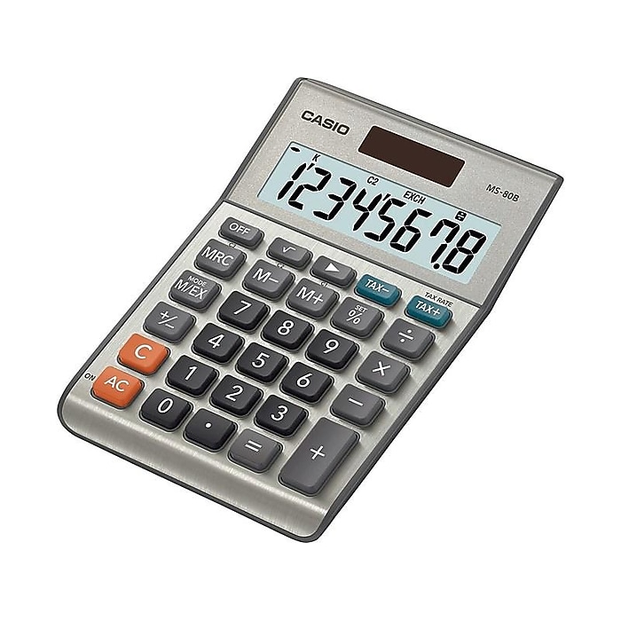 Casio 8-Digit Battery/Solar Powered Calculator, Gray (MS80B) | Staples