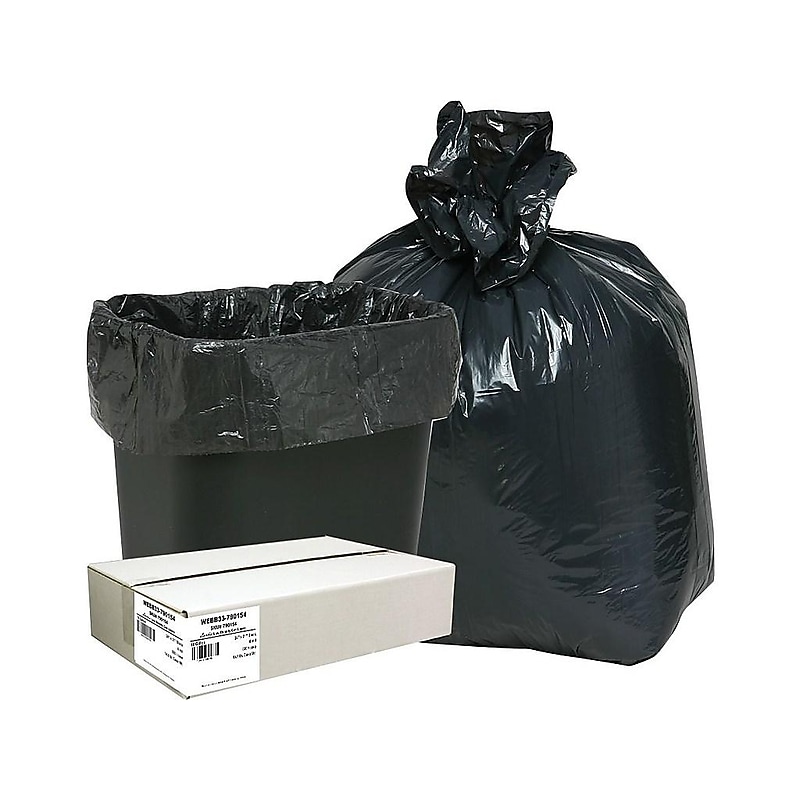 Berry Global Classic 16 Gallon Industrial Trash Bag, 24" x 33", Low Density, 0.6mil, Black, 500 Bags/Box (WEBB33-790154) image 1