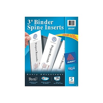 Avery Binder Spine Inserts, 3" Spine Width, White, 15/Pack (89109)