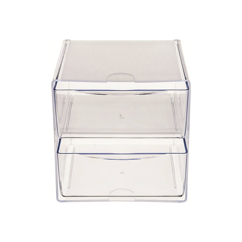 Deflect-O Cube 2 Compartment Stackable Plastic Storage Drawers, Clear (350101) image 1