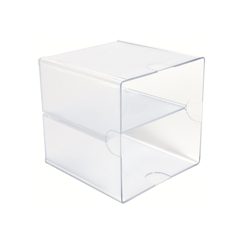 Deflect-O Cube 2 Compartment Stackable Plastic Compartment Storage, Clear (350701) image 1