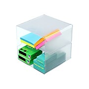 Deflect-O Cube 2 Compartment Stackable Plastic Compartment Storage, Clear (350701)