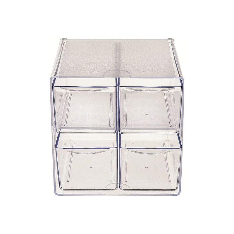 Deflect-O Cube 4-Compartment Stackable Plastic Storage Drawers, Clear (350301) image 1