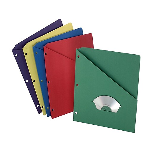 Staples Poly Binder Pockets, 3Hole Punched, Assorted Colors, 5/Pack