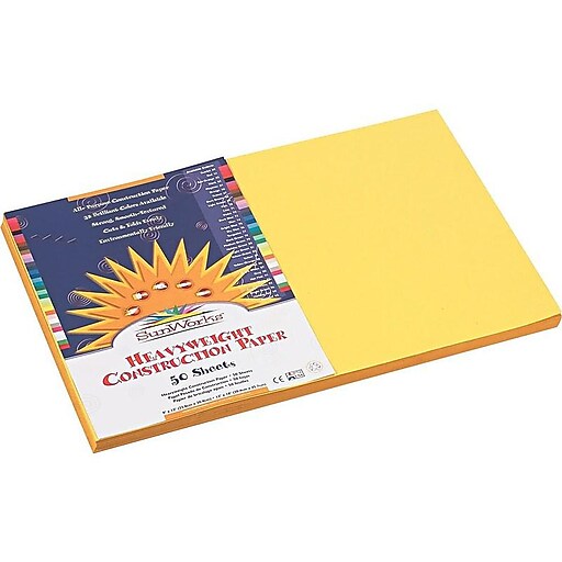 SunWorks 12"W x 18"L Construction Paper, Yellow, 50/Pack (8407) at Staples
