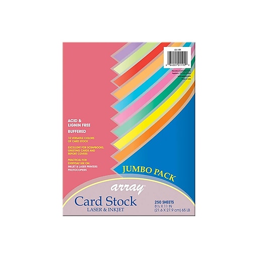 Pacon Array Card Stock, Assorted Colors, Letter, 65 lbs - 250 count