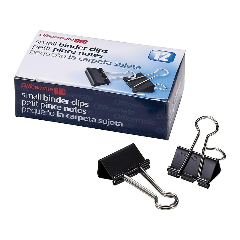 OfficeMate OIC Small Binder Clips, 0.37" Capacity, Black, 12 Clips/Box (99020) image 1