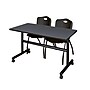 Regency Kobe 48" Flip Top Mobile Training Table- Grey & 2 'M' Stack Chairs- Black~#|#~sp4548140_sc7