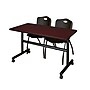 Regency Kobe 48" Flip Top Mobile Training Table- Mahogany & 2 'M' Stack Chairs- Black~#|#~sp4548145_sc7