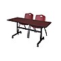 Regency Kobe 60" Flip Top Mobile Training Table- Mahogany & 2 'M' Stack Chairs- Burgundy~#|#~sp4548153_sc7