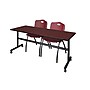 Regency Kobe 72" Flip Top Mobile Training Table- Mahogany & 2 'M' Stack Chairs- Burgundy~#|#~sp4548160_sc7