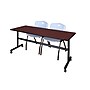 Regency Kobe 72" Flip Top Mobile Training Table- Mahogany & 2 'M' Stack Chairs- Grey~#|#~sp4548161_sc7