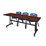 Regency Kobe 84" Flip Top Mobile Training Table- Cherry & 3 'M' Stack Chairs- Blue~#|#~sp4548169_sc7