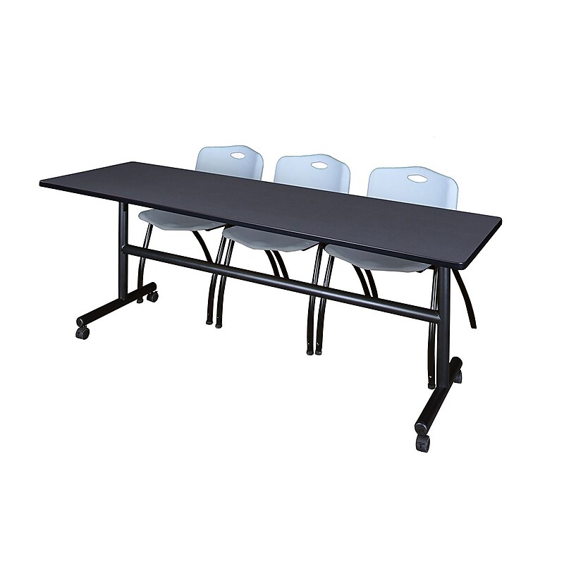 Regency Kobe 84" Flip Top Mobile Training Table- Grey & 3 'M' Stack Chairs- Grey image 1