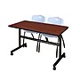Regency Kobe 48" Flip Top Mobile Training Table- Cherry & 2 'M' Stack Chairs- Grey~#|#~sp4548310_sc7