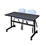 Regency Kobe 48" Flip Top Mobile Training Table- Grey & 2 'M' Stack Chairs- Grey~#|#~sp4548311_sc7