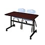 Regency Kobe 48" Flip Top Mobile Training Table- Mahogany & 2 'M' Stack Chairs- Grey~#|#~sp4548315_sc7