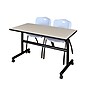 Regency Kobe 48" Flip Top Mobile Training Table- Maple & 2 'M' Stack Chairs- Grey~#|#~sp4548320_sc7