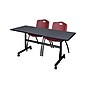 Regency Kobe 60" Flip Top Mobile Training Table- Grey & 2 'M' Stack Chairs- Burgundy~#|#~sp4548326_sc7