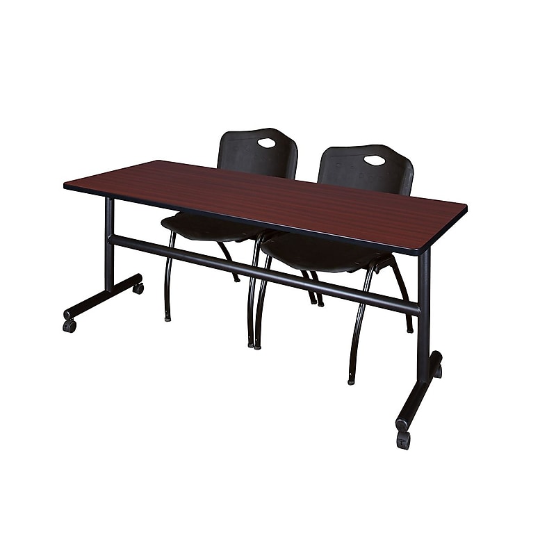Regency Kobe 72" Flip Top Mobile Training Table- Mahogany & 2 'M' Stack Chairs- Black image 1