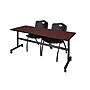 Regency Kobe 72" Flip Top Mobile Training Table- Mahogany & 2 'M' Stack Chairs- Black~#|#~sp4548335_sc7