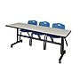 Regency Kobe 84" Flip Top Mobile Training Table- Maple & 3 'M' Stack Chairs- Blue~#|#~sp4548343_sc7