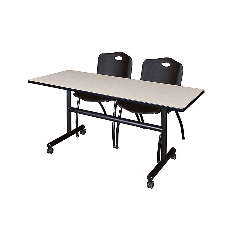 Regency Kobe Flip Top Mobile Training Table, and Chairs Set, 24"D x 60"W, Maple (MKFT6024PL47BK) image 1