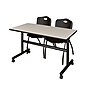 Regency Kobe 48" Flip Top Mobile Training Table- Maple & 2 'M' Stack Chairs- Black~#|#~sp4548532_sc7