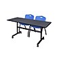 Regency Kobe 60" Flip Top Mobile Training Table- Grey & 2 'M' Stack Chairs- Blue~#|#~sp4548540_sc7