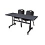 Regency Kobe 60" Flip Top Mobile Training Table- Grey & 2 'M' Stack Chairs- Black~#|#~sp4548541_sc7