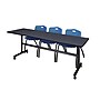Regency Kobe 84" Flip Top Mobile Training Table- Grey & 3 'M' Stack Chairs- Blue~#|#~sp4548562_sc7