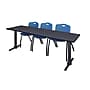 Regency Cain 84" x 24" Training Table- Grey & 3 'M' Stack Chairs- Blue~#|#~sp4548700_sc7