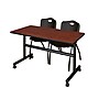 Regency Kobe 48" Flip Top Mobile Training Table- Cherry & 2 'M' Stack Chairs- Black~#|#~sp4548714_sc7