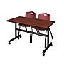 Regency Kobe 48" Flip Top Mobile Training Table- Cherry & 2 'M' Stack Chairs- Burgundy~#|#~sp4548715_sc7