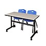Regency Kobe 48" Flip Top Mobile Training Table- Maple & 2 'M' Stack Chairs- Blue~#|#~sp4548725_sc7