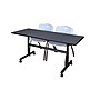 Regency Kobe 60" Flip Top Mobile Training Table- Grey & 2 'M' Stack Chairs- Grey~#|#~sp4548728_sc7