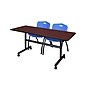 Regency Kobe 60" Flip Top Mobile Training Table- Mahogany & 2 'M' Stack Chairs- Blue~#|#~sp4548729_sc7