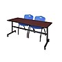 Regency Kobe 72" Flip Top Mobile Training Table- Mahogany & 2 'M' Stack Chairs- Blue~#|#~sp4548742_sc7
