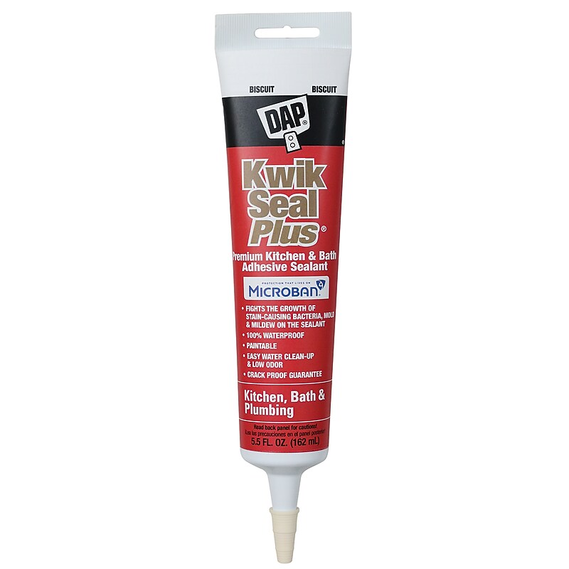 Dap Kwik Seal Plus Kitchen and Bath Adhesive Caulk, 5.5 oz., Bisquit, 12/Pack (7079818539) image 1