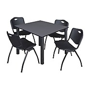 Regency Kee 48" Square Breakroom Table- Grey/ Black & 4 'M' Stack Chairs, Black (TB4848GYPBK47BK)