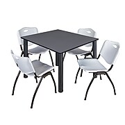 Regency Kee 48" Square Breakroom Table- Grey/ Black & 4 'M' Stack Chairs, Grey (TB4848GYBPBK47GY)