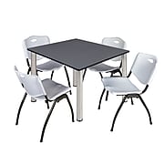 Regency Kee 48" Square Breakroom Table- Grey/ Chrome & 4 'M' Stack Chairs, Grey (TB4848GYBPCM47GY)