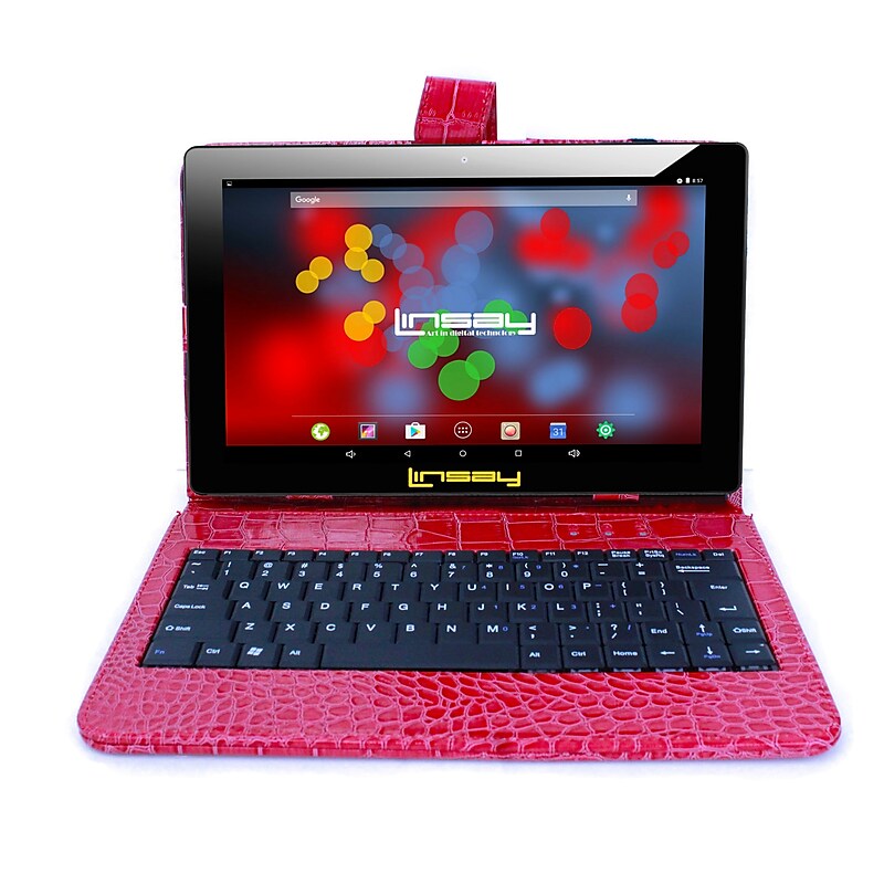 LINSAY F10 Series 10.1" Tablet, WiFi, 2GB RAM, 64GB , Android 13, Black w/Red Crocodile Keyboard (F10XIPSBKCOREDW) image 1
