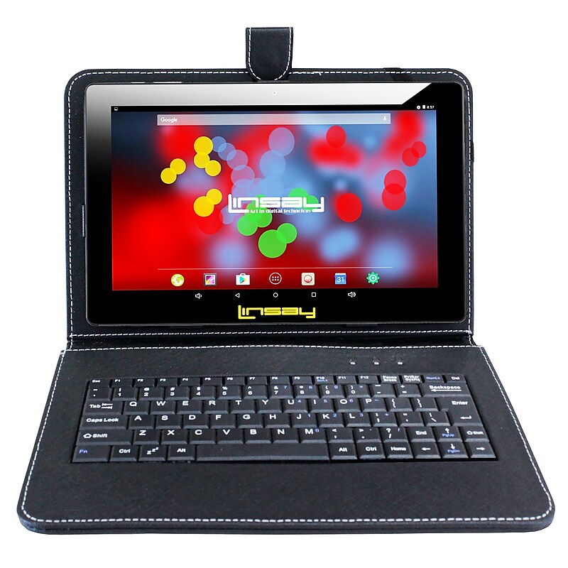 LINSAY F10 Series 10.1" Tablet, WiFi, 2GB RAM, 64GB Storage, Android 13, Black w/Black Keyboard (F10XIPSBK) image 1