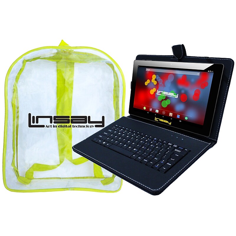 LINSAY F10 Series 10.1" Tablet, WiFi, 2GB RAM, 64GB , Android 13, Black w/Black Keyboard & Bag Pack (F10XIPSCKBAG) image 1